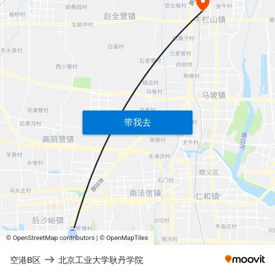 空港B区 to 北京工业大学耿丹学院 map