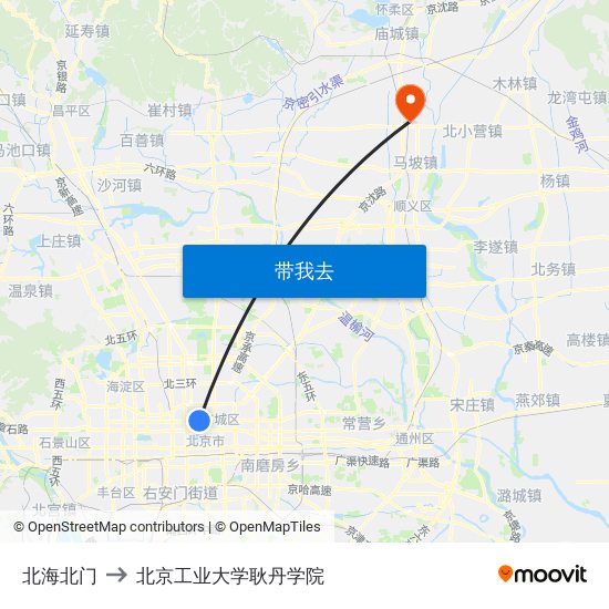 北海北门 to 北京工业大学耿丹学院 map