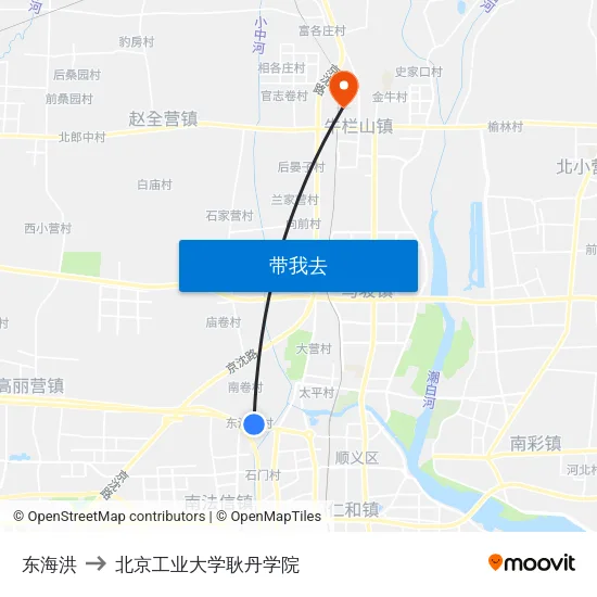 东海洪 to 北京工业大学耿丹学院 map