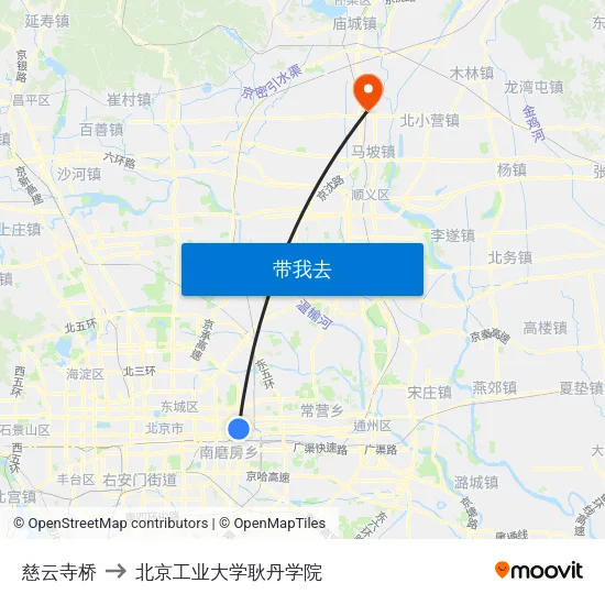 慈云寺桥 to 北京工业大学耿丹学院 map