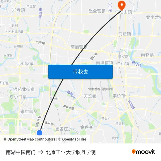 南湖中园南门 to 北京工业大学耿丹学院 map