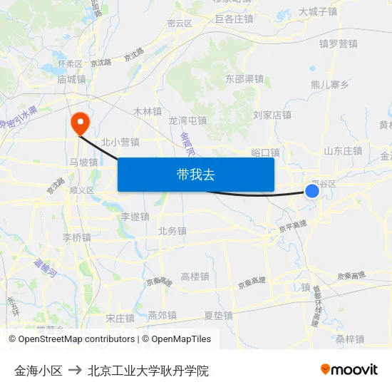 金海小区 to 北京工业大学耿丹学院 map