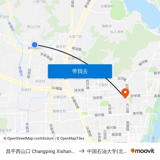 昌平西山口 Changping Xishankou to 中国石油大学(北京) map