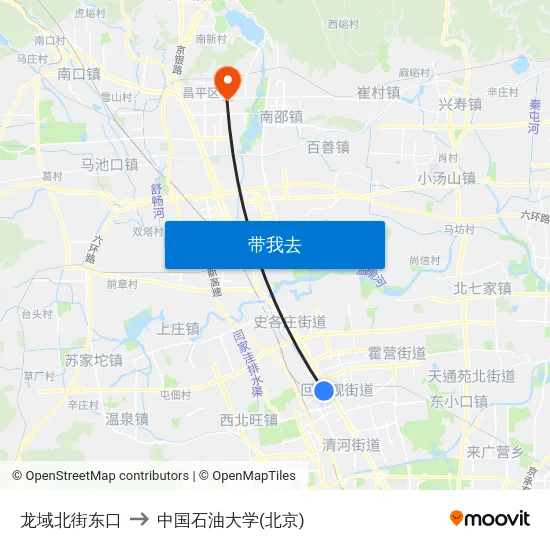 龙域北街东口 to 中国石油大学(北京) map