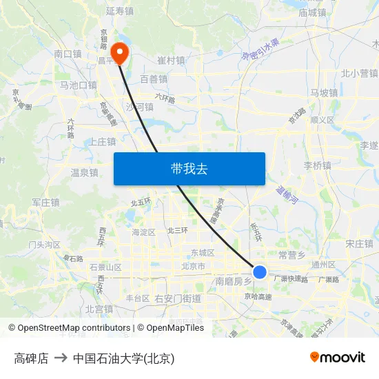 高碑店 to 中国石油大学(北京) map