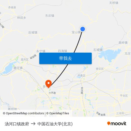 汤河口镇政府 to 中国石油大学(北京) map