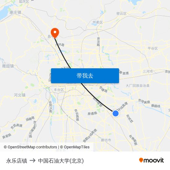 永乐店镇 to 中国石油大学(北京) map