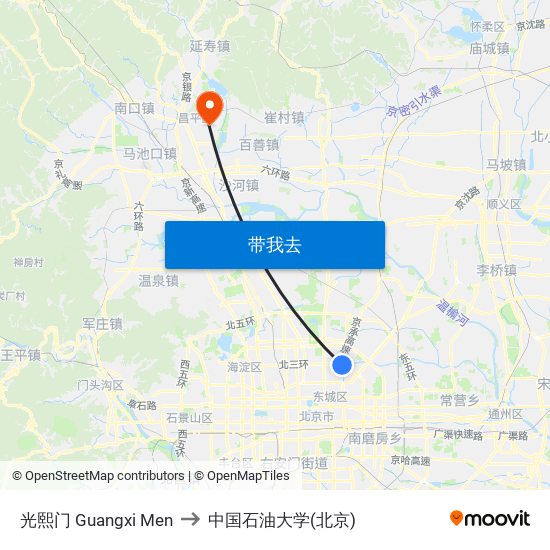 光熙门 Guangxi Men to 中国石油大学(北京) map
