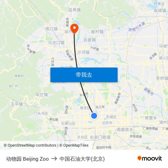 动物园 Beijing Zoo to 中国石油大学(北京) map