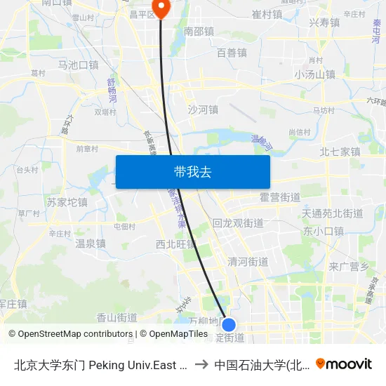 北京大学东门 Peking Univ.East Gate to 中国石油大学(北京) map