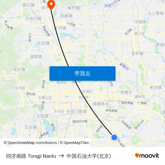 同济南路 Tongji Nanlu to 中国石油大学(北京) map