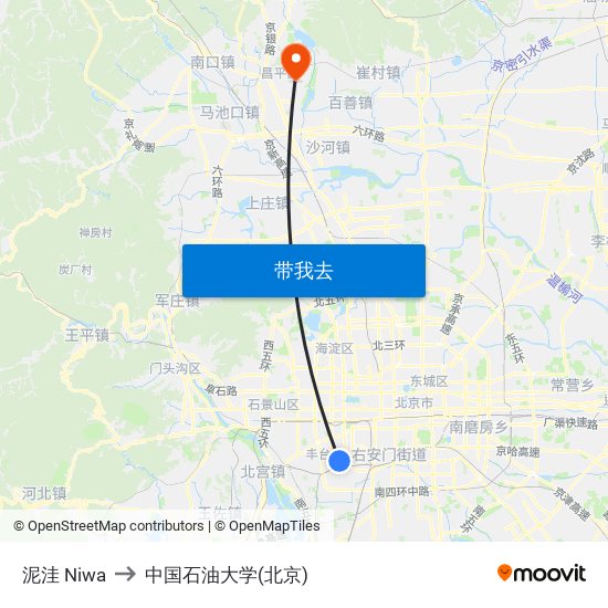 泥洼 Niwa to 中国石油大学(北京) map