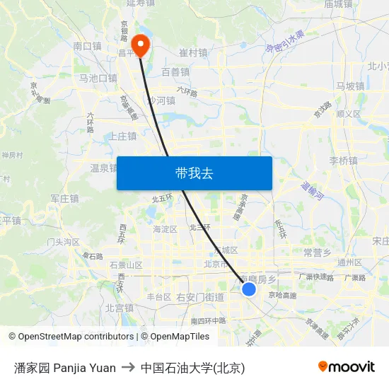 潘家园 Panjia Yuan to 中国石油大学(北京) map