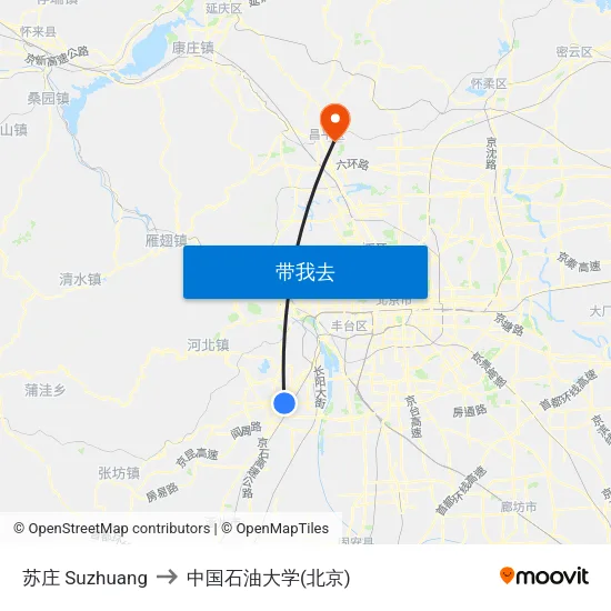 苏庄 Suzhuang to 中国石油大学(北京) map