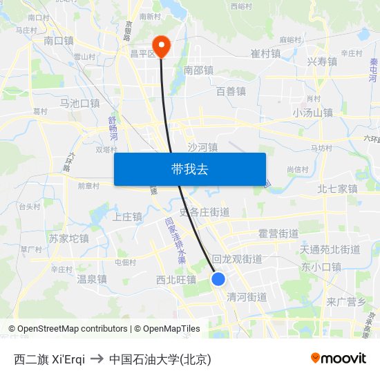 西二旗 Xi'Erqi to 中国石油大学(北京) map