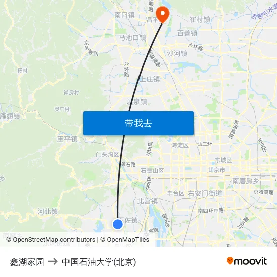 鑫湖家园 to 中国石油大学(北京) map