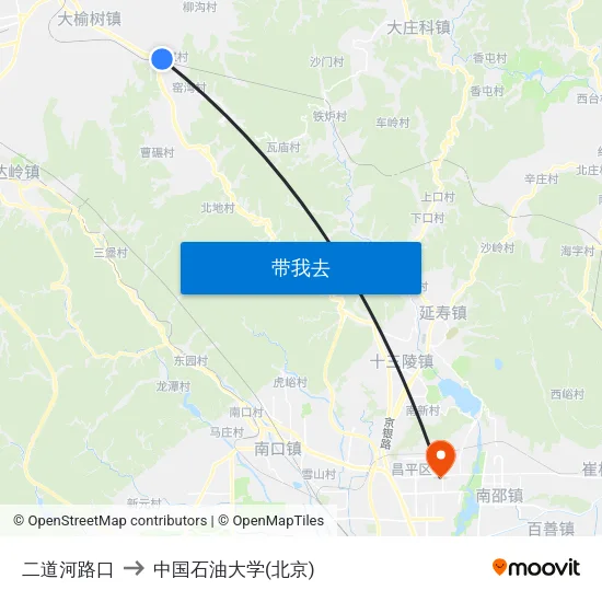 二道河路口 to 中国石油大学(北京) map