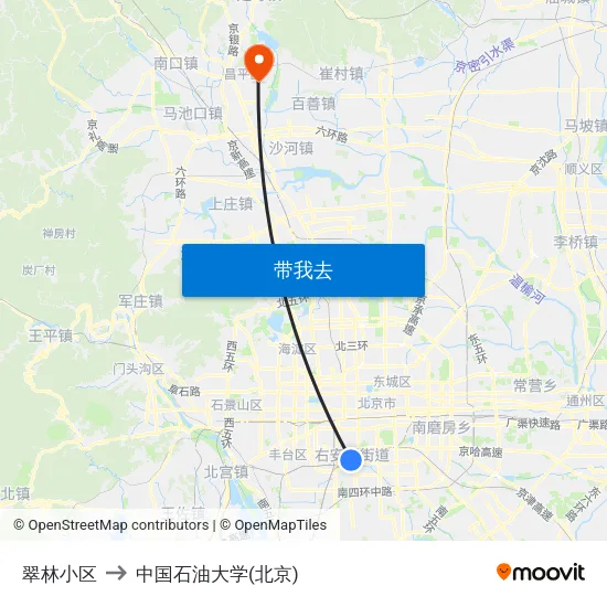 翠林小区 to 中国石油大学(北京) map