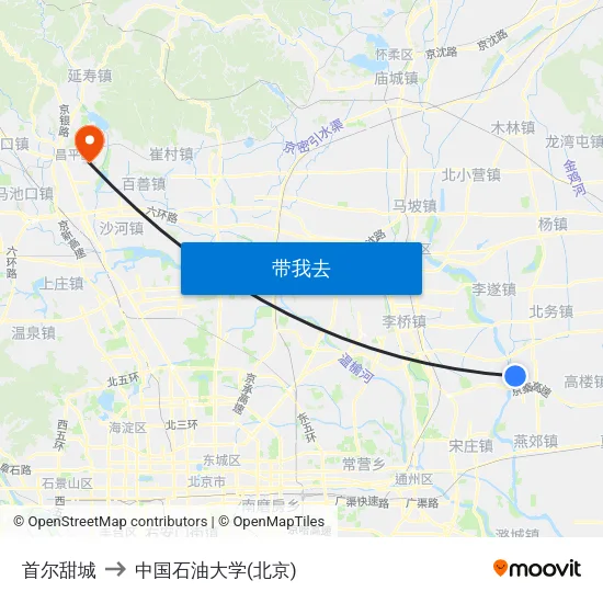 首尔甜城 to 中国石油大学(北京) map