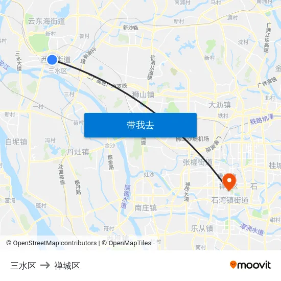 三水区 to 禅城区 map