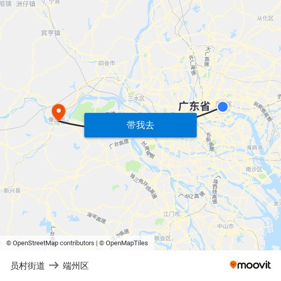 员村街道 to 端州区 map