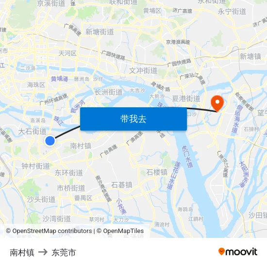 南村镇 to 东莞市 map