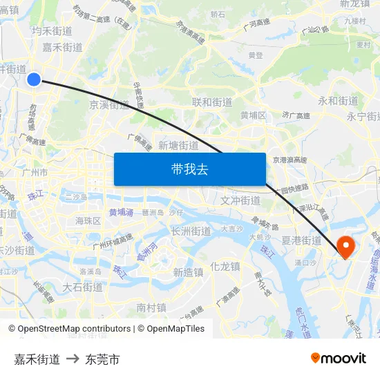 嘉禾街道 to 东莞市 map