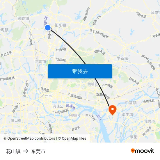 花山镇 to 东莞市 map