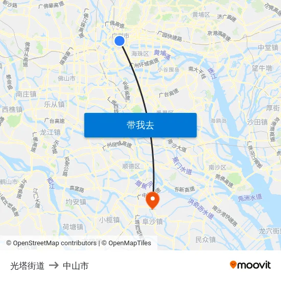 光塔街道 to 中山市 map