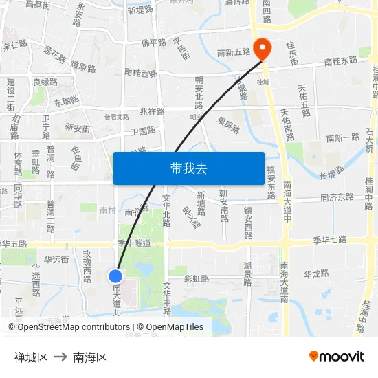 禅城区 to 南海区 map
