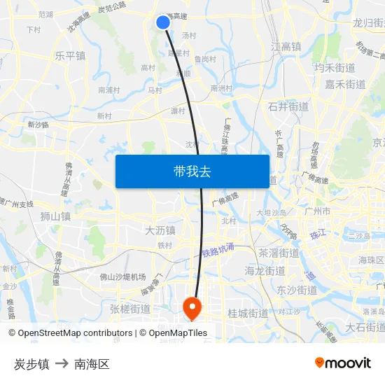 炭步镇 to 南海区 map