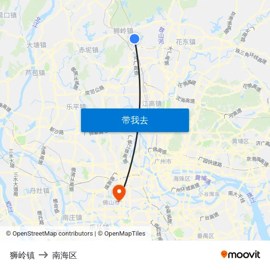 狮岭镇 to 南海区 map