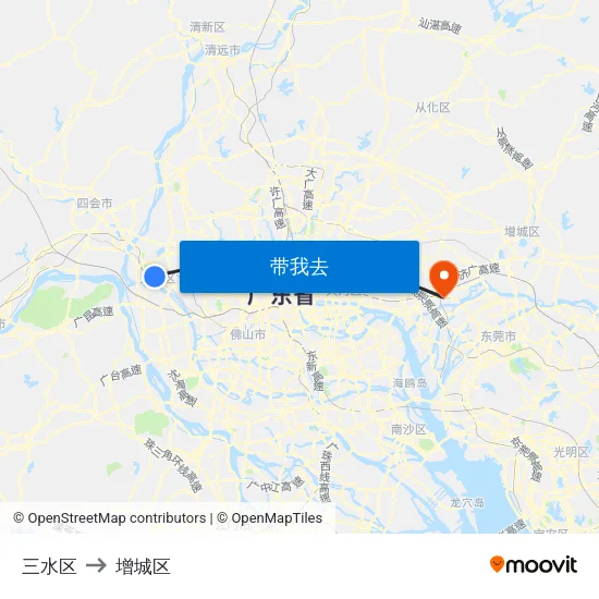 三水区 to 增城区 map
