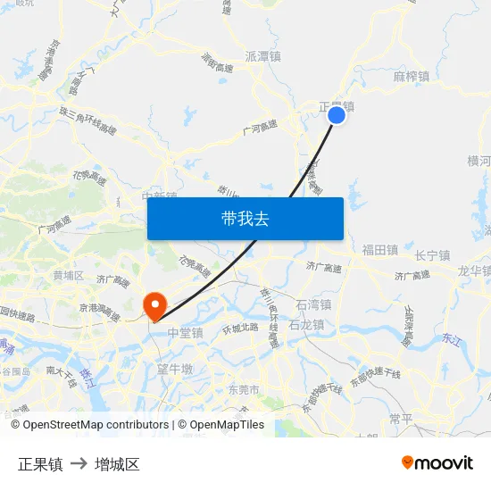 正果镇 to 增城区 map