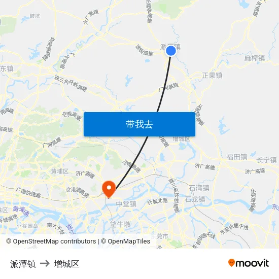 派潭镇 to 增城区 map