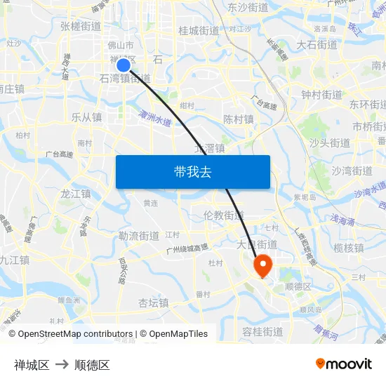 禅城区 to 顺德区 map