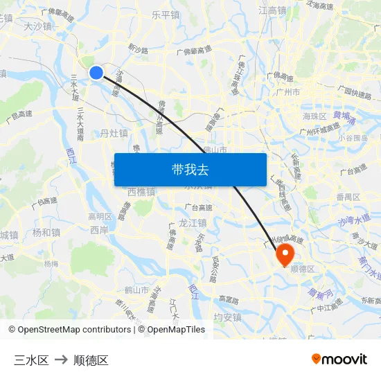 三水区 to 顺德区 map