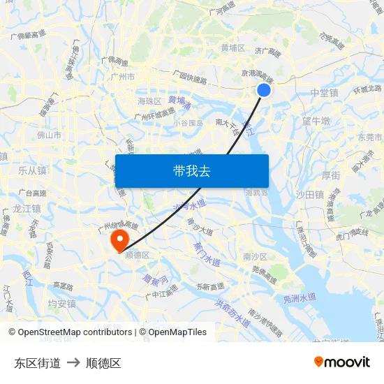 东区街道 to 顺德区 map