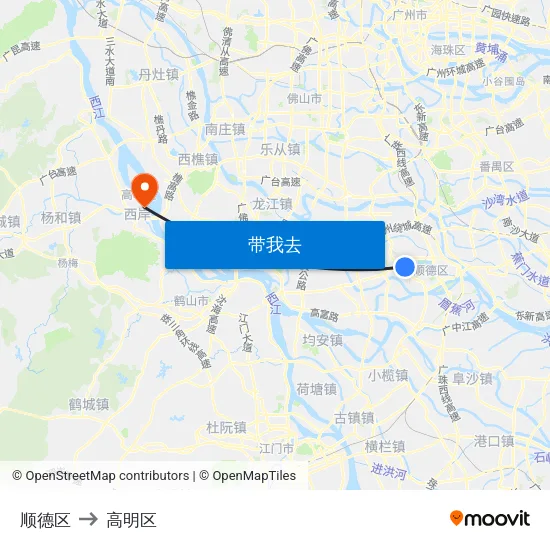 顺德区 to 高明区 map