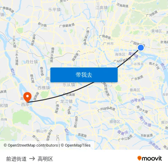 前进街道 to 高明区 map