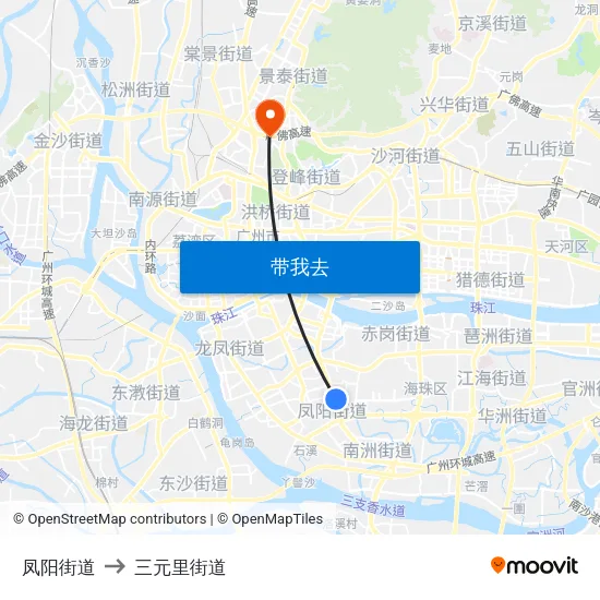 凤阳街道 to 三元里街道 map