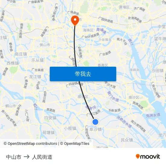 中山市 to 人民街道 map