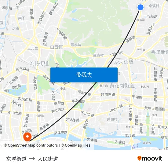 京溪街道 to 人民街道 map