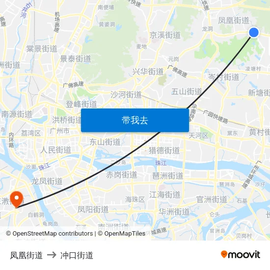 凤凰街道 to 冲口街道 map