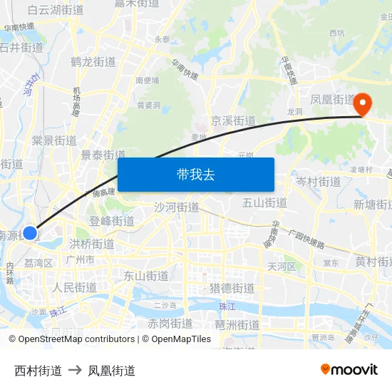 西村街道 to 凤凰街道 map