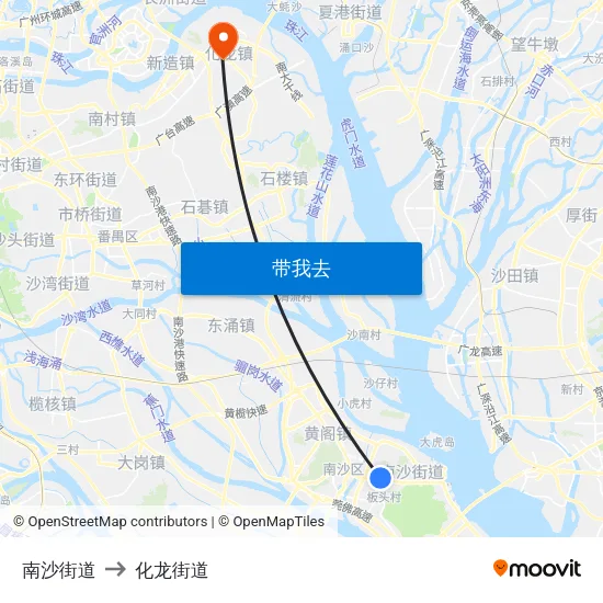 南沙街道 to 化龙街道 map