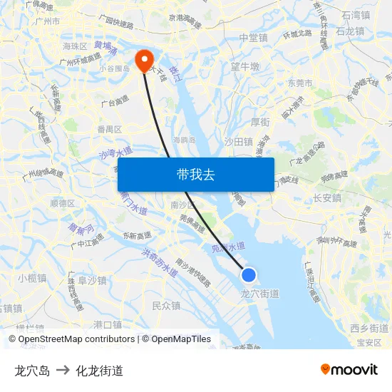 龙穴岛 to 化龙街道 map