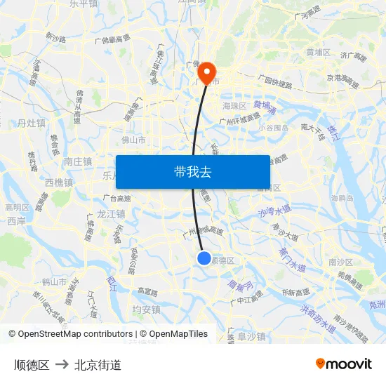 顺德区 to 北京街道 map