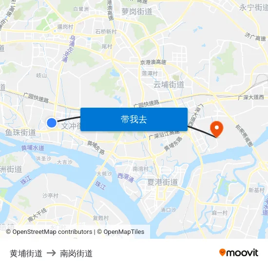 黄埔街道 to 南岗街道 map