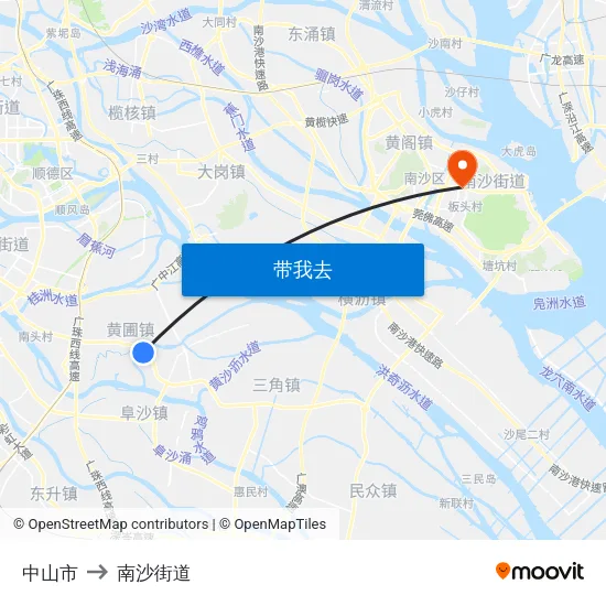 中山市 to 南沙街道 map